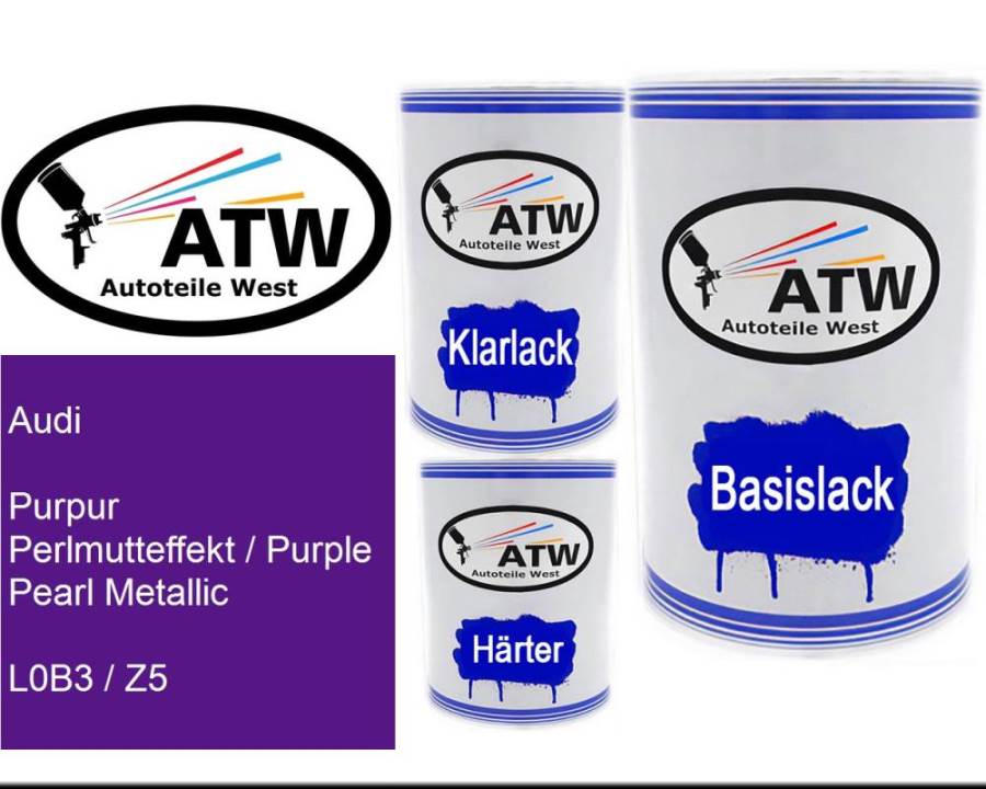 Audi, Purpur Perlmutteffekt / Purple Pearl Metallic, L0B3 / Z5: 500ml Lackdose + 500ml Klarlack + 250ml Härter - Set, von ATW Autoteile West.